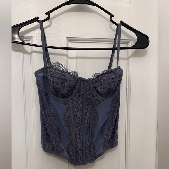 URBAN OUTFITTERS OUT FROM UNDER Women’s Slate Blue Modern Love Corset Top Size S - Picture 1 of 5